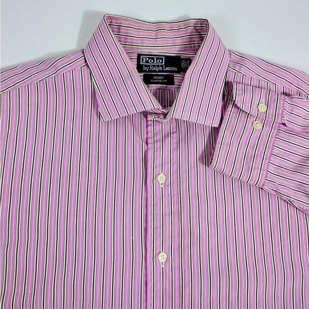 Polo Ralph Lauren Dress Shirt Mens Sz 17 34/35 Regent Classic Fit Pink Striped